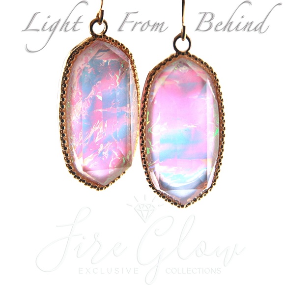 Gold Tone Framed Iridescent Lavender Opal Earrings - Picture 7 of 8